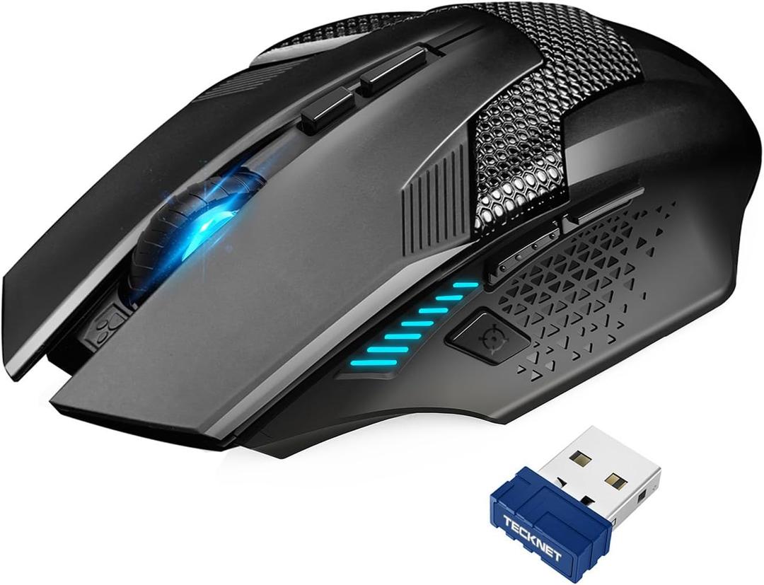 TECKNET Wireless Mouse, USB Cordless Computer Mouse with 8 Buttons, Ergonomic Design, High-Precision 5 Adjustable DPI for PC/Mac/Laptop (Black/Blue)