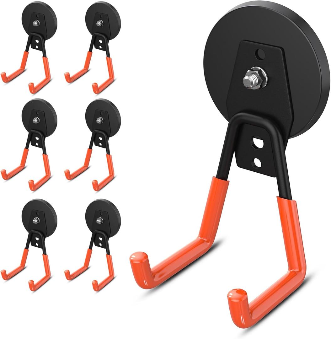 6 Pcs Large Magnetic Hooks Heavy Duty, Ndfeb Extra Strong Magnet Tool Hooks, Magnet Storage Holder Heavy Duty, Big Magnetic Utility Hook for Hanging Power Drill Broom Garden Garage Tools