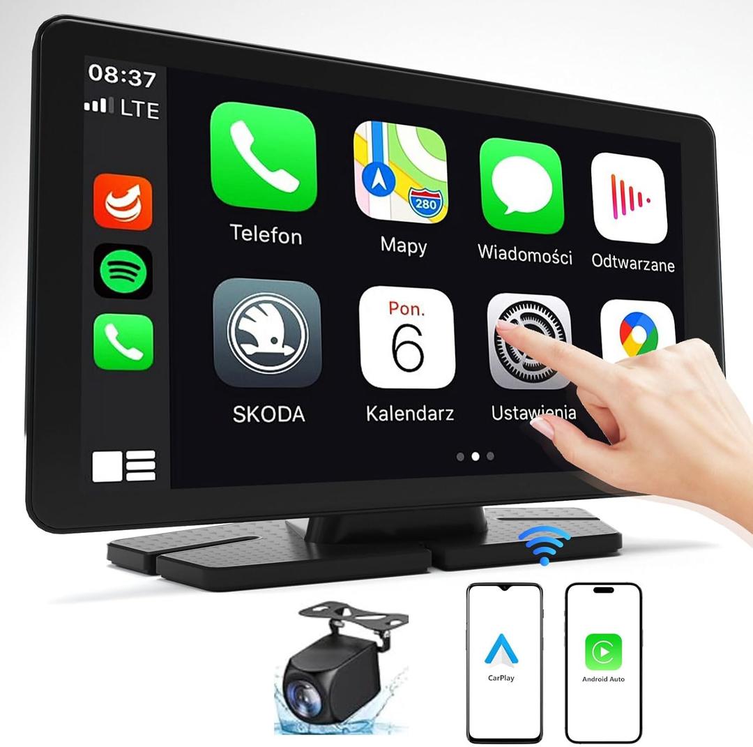 Wireless Carplay Screen, 7" HD Touchscreen Portable Car Stereofor Car with Apple CarPlay & Android Auto, Backup Camera/Siri/Bluetooth WiFi/GPS Navigation/AUX for All Vehicles