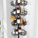 ZUNTO Shower Caddy Corner for Bathroom, Tension Pole, Adjustable 25in114in Floor to Ceiling, Standing Shower Tension Rod Organizer with Hooks, 4 Tier Storage Shelves, Matte Black