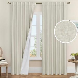 LAMIT 100% Black Linen Curtains, 84-Inch Textured Linen for Living Room, Farmhouse Light-Blocking Curtains, Back Tab and Rod Pocket, Neutral Panels in (Stone)