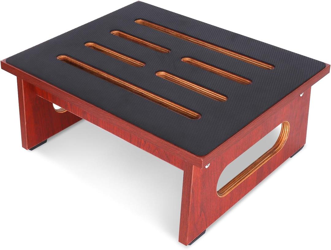 One Step Stool for Adults Seniors with Non-Slip Rubber Step Surface, 6.9" Heavy Duty Wood Stepping Stool with 450 LB Capacity Bed Steps for High Beds, Bathroom, Bedroom, Kitchen & Kids Bedside Support (Brown)