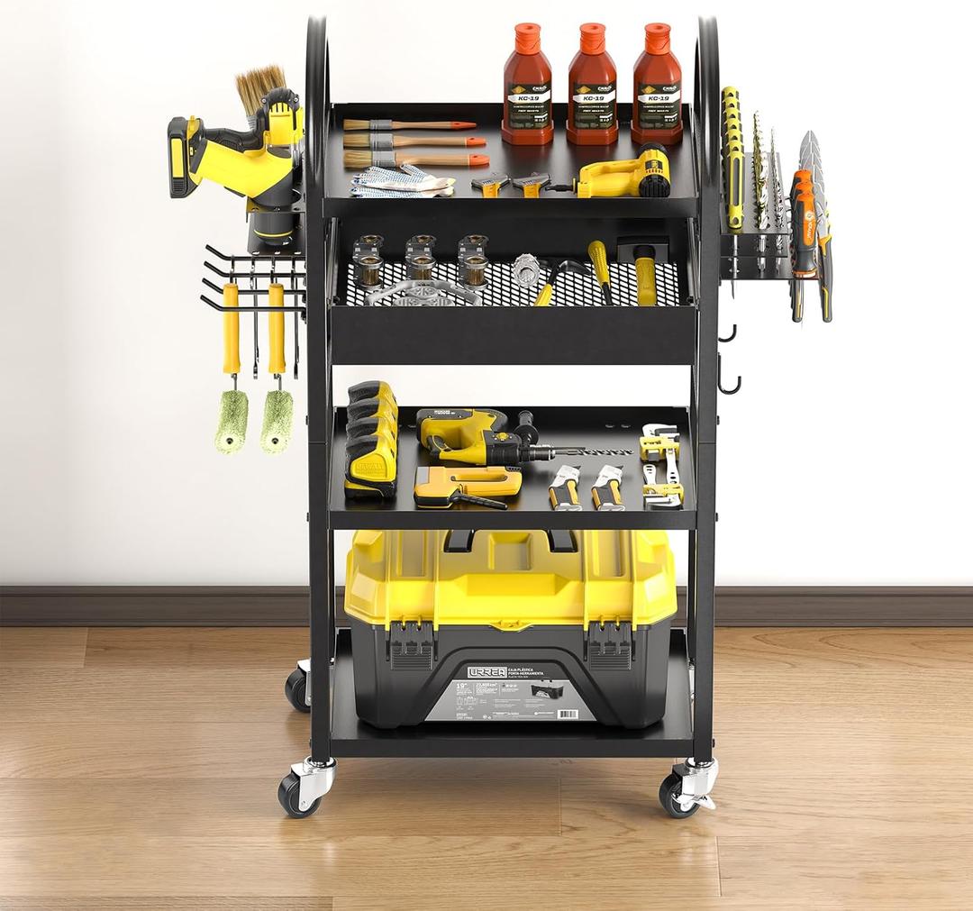 Warome 4-tire Rolling Cart with Drawer, Power Tool Organizer Utility Cart on Wheels for 360 SwivelingGarage Storage Orgnization for Drill Holder,ToolBox, Heavy Duty Storage Rack in Workshop