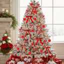 78 Pcs Red Rose Valentine's Day Tree Decoration Set Include Faux Rose Velvet Bows Berries Picks Pearl Garland Velvet Christmas Bows Ornaments for Holiday Xmas Tree Home Decoration