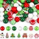 240 Pcs Christmas Wooden Beads Craft 0.63 Inches Hanging Red Green White Santa Christmas Tree Deer Candy Snowman Beads with Ropes for Home Xmas Garland DIY Making Decor, 15 Style