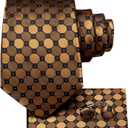 Dubulle Mens Tie Set Solid Paisley Silk Striped Necktie for Men with Cufflinks Tie and Pocket Square (A Black Brown Bronze)