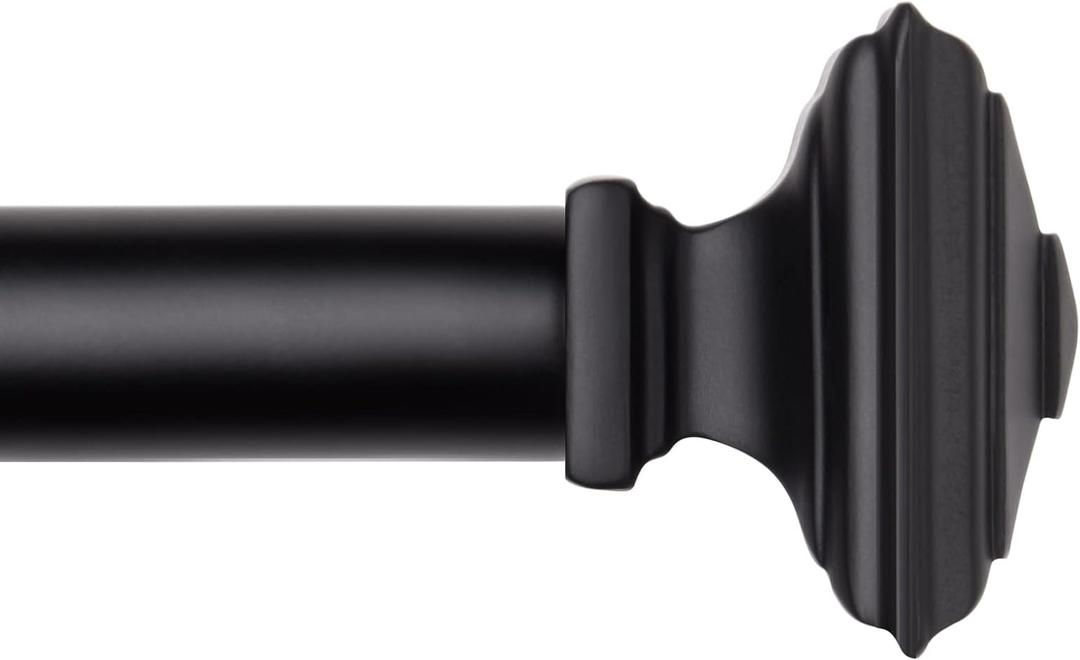 Black Curtain Rod -EUPLAR 1 Inch Telescoping Splicing Curtain Rods for Windows 32 to 45 Inch, Adjustable Curtain Rod for Bedroom, Living Room, Kitchen, Decorative Square Finials