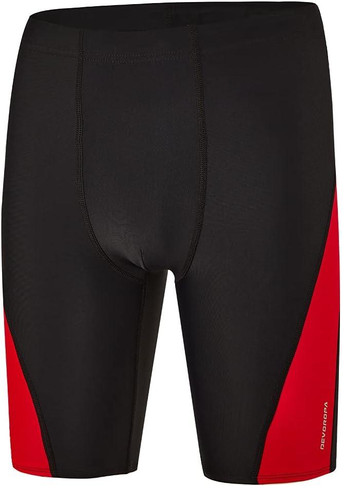 DEVOROPA Boys Swim Jammers Youth Competitive Swim Team Trunks Racing Swimsuit Athletic Swimming Shorts Slim/Standard/Husky (Medium, Black/Red)