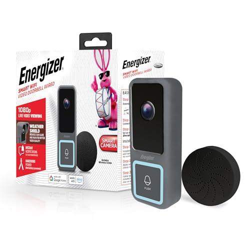 Energizer Smart Doorbell & Chime, Wired 1080p Video Doorbell Security Camera, 2-Way Audio, Night Vision, Cloud & Card Storage, Works with Alexa & Google Home, Motion Sensor, Requires Existing Wires