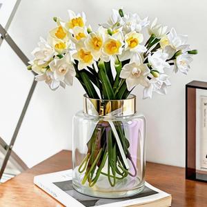 BLOFLO Iridescent Glass Vase, 7 Inch Large Glass Vase for Flowers, Modern Thick Glass Flower Vases for Centerpieces, Decorative Glass Cylinder Hydroponic Vase for Wedding, Home, Office