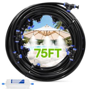 RAINPOINT Misters for Outside Patio - Upgraded 75FT(23M) Misting System Kit with Water Filter for Cooling Outdoor, 75FT Misting Line + 22 Mist Nozzles for Backyard Garden Porch Deck Greenhouse
