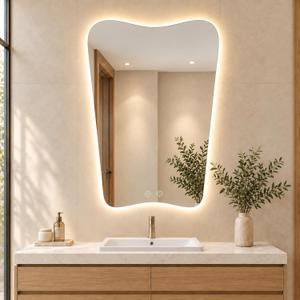 24 x 36 Inch Irregular LED Bathroom Mirror for Single-Sink Vanity