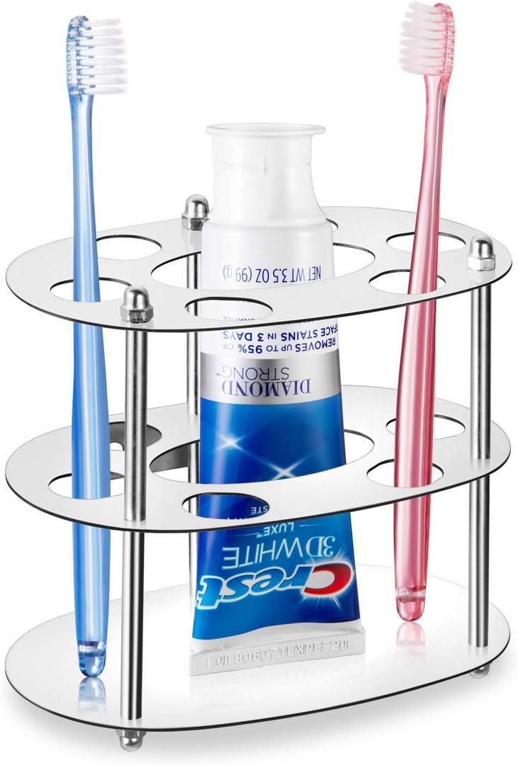 Toothbrush Holder, Stainless Steel Bathroom Toothbrush Storage Organizers, Multifunctional Bathroom Toothbrush Holder Toothpaste Holder Stand Rack for Kids Adult (Silver-(R))