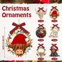 12 Pcs Christmas Highland Cow Ornaments Christmas 3D Highland Cow Wooden Xmas Tree Decorations Hanging Wood Funny Farm Animal Ornaments Gifts for Farmhouse Home Xmas Holiday Crafts Party Supplies