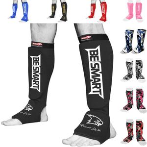 Be Smart Kids, Adults, Youth, Men and Women Muay Thai MMA Kickboxing Shin Guards, Instep Guard Training, Sparring Protective Gear Equipment Shin Kick Pads (Large ( 14+ Years ), Black)