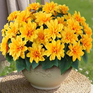 VIERENA 8 Bundles Artificial Dahlia Flowers for Outdoors Spring Summer Decor, No Fade Silk Flower Faux Dahlias Plant Arrangement for Home Garden Balcony FarmhouseYellow