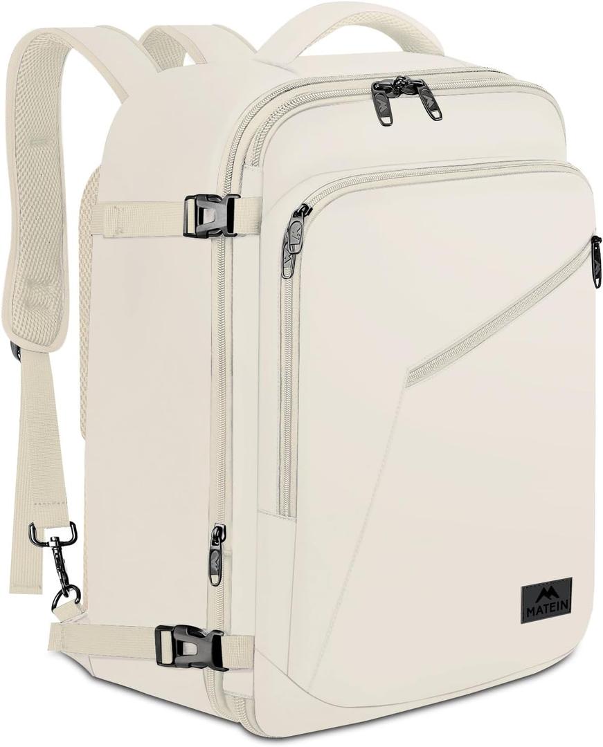 MATEIN Large Travel Backpack Women, Lightweight Carry on Backpack & Hidden Shoulder Straps, Waterproof Anti-Theft Daypack for Flight, Expandable Hiking Weekend Daypack, Travelling Gifts, Beige