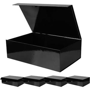 Aimyoo 5 Pack Black Collapsible Gift Box with Magnetic Closure Lids & Rope for Easy Opening 13.8x9x4.3, Bridesmaid Groomsman Proposal Boxes, Rectangle Storage Present Boxes