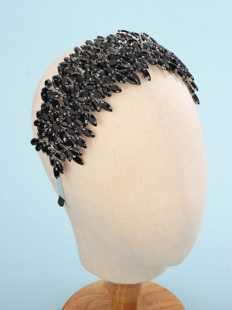 Sither Bridal Crystal Headband for Wedding Party Large Black Crystal Hair Band Headpiece Hair Accessories for Bride Hair Clips for Prom Party Gift(black)