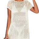 ANRABESS Swimsuit Cover Up for Women 2026 Crochet Bathing Suit Swimwear Mesh Knit Beach Dress Summer Vacation Clothes (Beige, S)