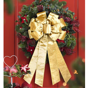 Large Christmas Wreath Bows, Christmas Brown Ribbon Bows for Wreaths, Large Tree Topper Bows for Christmas Home Garden Indoor Outdoor Party Decoration Wreath Ornament Supplies, Gold