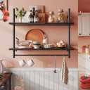 Bestier Pipe Shelf Industrial Floating Shelving 31" Kitchen Wall-Mounted Shelf Towel Bar Hooks Coffee Bar Shelves Wine Hanging Display Rack Bookshelf Living Room Decor Bathroom-Charcoal Black (31.5 Inch)