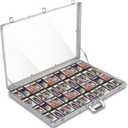 Card Display Case Large Aluminum 34" L x 22" W, Lockable Trading Card Case with Handle, 3" H Portable Trade Show Display Case for Sports Card/TCG/Jewelry Collection, Silver