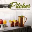 100% Pure Copper Pitcher 50.72 Oz / 1500 ml With 2 Tumblers | Drinking Water Plain Pitcher With Glasses | Copper Jug Set With Lid & Cups | Handle Water Bottle | Ayurveda Health Benefits