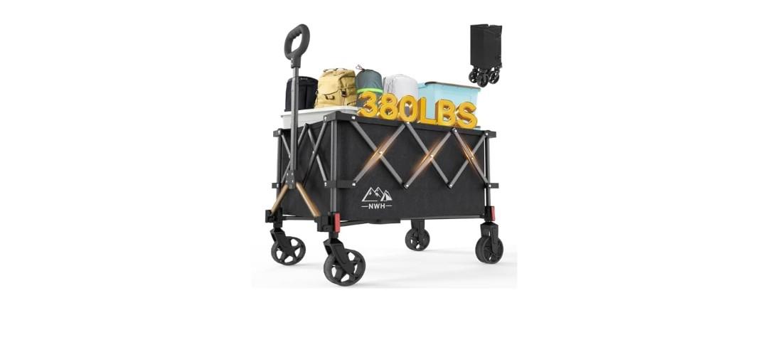 NWH Collapsible Wagon, 180L & 360lbs Folding Wagons Carts with Wheels Foldable, Heavy Duty Utility Cart with All-Terrain Wheels for Beach Outdoor Grocery Camping Garden