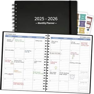 2 x Monthly Planner 2025-2026 (7.4'' x 9.6''), 18 Months Calendar Planner from Jul 2025-Dec 2026, 2025 Agenda with Pocket, 120GSM Paper, Black