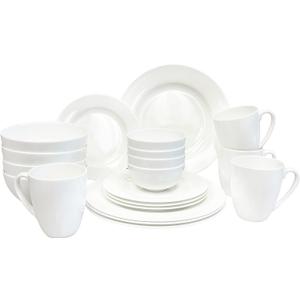 Bone China 20 Piece Dinnerware Set, Service for 4, White, Microwave Safe, Dishwasher Safe,Chip Resistant, Translucent, Elegant giftware, Dish set, For, Essential Home, Everyday Living, Kitchen Set
