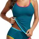 Blooming Jelly Womens Two Piece Tankini Swimsuits Modest Tummy Control Swim Suits 2026 Neon Full Coverage Bathing Suit (Large, Blue Green)