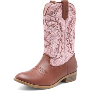DREAM PAIRS Cowgirl Cowboy Western Boots Girls Mid Calf Riding Shoes, Size 12