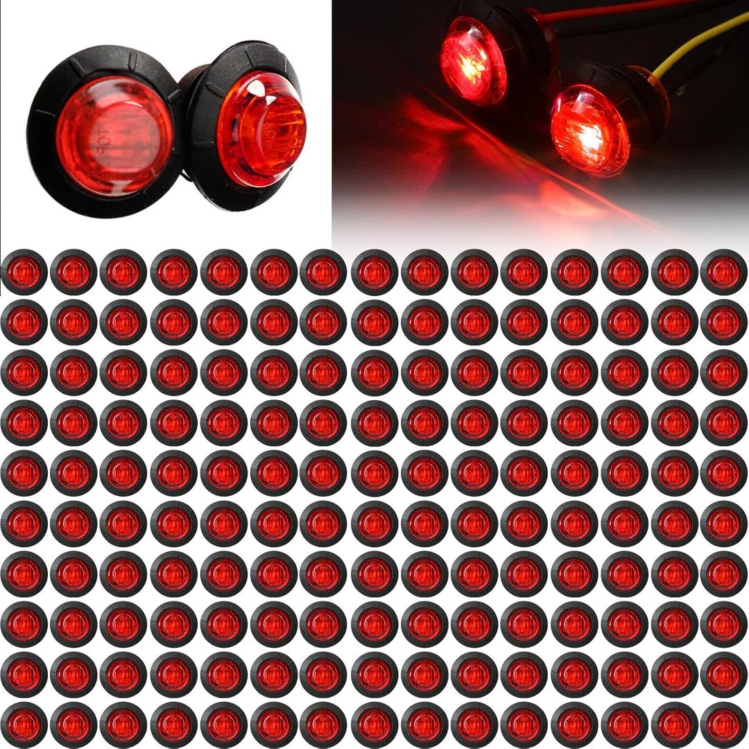 Treela 150 Pieces 3/4 Inch Round Mini Surface Mount LED Side Marker Lights Trailer Side Marker Lights for Truck Boat SUV ATV Bike Marine(Red)