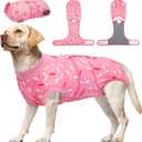 Kuoser Dog Surgery Recovery Suit, Recovery Suit for Female Male Dogs, Dog Onesie After Surgery Spay Neuter, Anti-Licking Pet Surgical Recovery Snugly Suit, Bodysuit for Abdominal Wounds Skin Disease (Large (Back:16.1-20.1'', Weight:23-48 LB), 1#PinkRibbon)