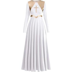IBAKOM Womens Liturgical Praise Lyrical Dance Dress Loose Fit Full Length Long Sleeve Metallic Worship Costume Ballet S