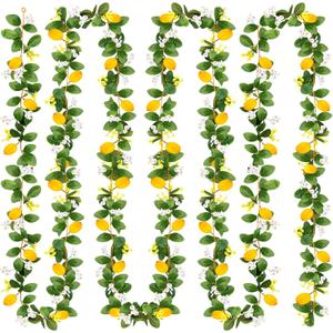 4 Pcs Artificial Lemon Flower Garland Vine, 28 Ft Fake Yellow Lemon Vines Silk Flowers Hanging Floral Garlands Decoration for Room Wall, Flower Themed Party, Wedding Supplies