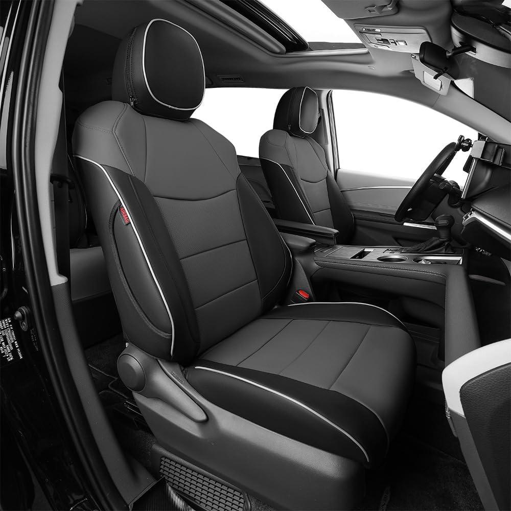 EKR Sienna Seat Covers for 2021 2022 2023 2024 2025 2026 Toyota Sienna LE, XLE,8 Seats,2nd Row 4/2/4 Split,Waterproof Seat Covers Full Set for Trucks - Three Row,Leather (Black/Gray)