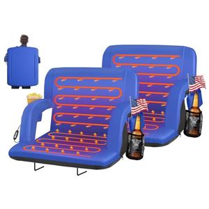 HOPERAN Heated Stadium Seats for Bleachers with Back Support Wide Cushion, Extra Portable Bleacher Seat Foldable Stadium Chair, USB 3 Levels of Heat, Pockets for Outdoor Indoor Sports 25" Blue 2pcs