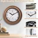12 Inch Indoor/Outdoor Waterproof Wall Clock with Thermometer & Humidity, Silent Non-ticking Quartz Clock for Courtyard Kitichen Living Room Bathroom Balcony Greenhouse Garden Pool Patio (brown)