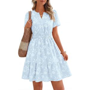 PRETTYGARDEN Womens 2026 Summer Mini Dress with Pockets Floral Short Sleeve V Neck Elastic Waist Cute Dresses Beach Sundress, Small