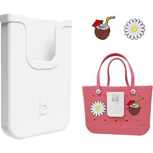 EASYDOG Silicone Phone Holder Compatible with Bogg Bag, Soft Silicone Charm Insert Accessories and Attachment for Bogg Beach Bags, Generic Portable Size Fits for iPhone and Android Phones White