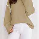 Women's Oversized Sweaters Loose Fit Fall Crewneck Color Block Knit Pullover Sweater Tops (L)