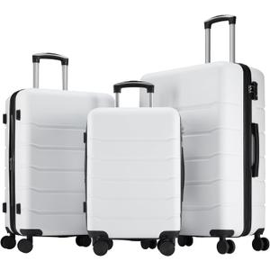 OLIXIS 3-Piece Luggage Set, 20/24/28 Inch Hardside Suitcases with Spinner Wheels, Lightweight ABS Hard Shell Travel Luggage, TSA Approved Lock, Expandable Carry-On & Checked LuggageWhite