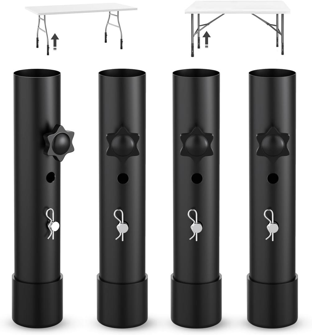 Table Leg Extensions - Metal Folding Table Risers, Rubber Base for Stability, 2 Levels/Heights Adjustable (3.6"/ 5.2" - 4 Pack)