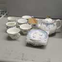 fanquare 15 Piece Blue Rose Porcelain Tea Set, British Floral Teapot with Tea Cups, Women Tea Party Set for 6