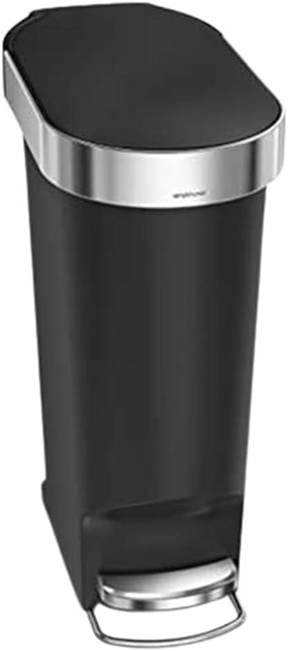 simplehuman 40 Liter / 10.6 Gallon Slim Kitchen Step Trash Can with Liner Rim, Black Plastic