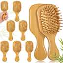8 Pack Mini Bamboo Hair Brush Bulk Wood Travel Brushes Mini Hairbrush with Ergonomic Handle and Bamboo Bristles, Small Natural Wooden Hairbrush Massage Scalp Detangling Brush, Square