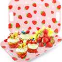 2Pcs Strawberry Serving Trays 16 x 11 Inch Large Melamine Strawberry Trays Platters with Handles Summer Berry Outdoor Food Trays Pink Serving Dishes for Strawberry Birthday Party Decorations