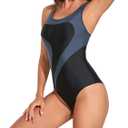 Womens Athletic One Piece Swimsuit Racerback Competitive Training Bathing Suit, Gray/Black, XL
